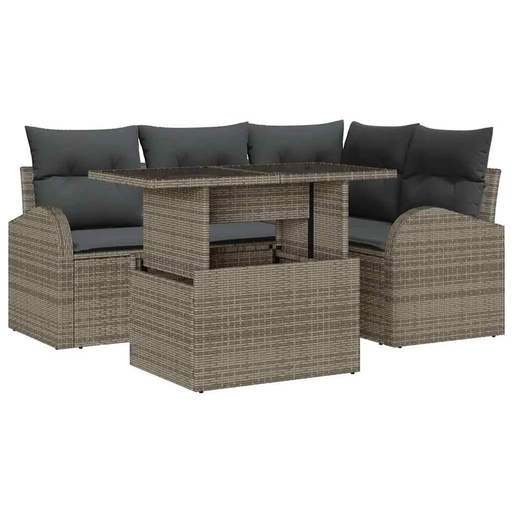 Outdoor Garden Sofa Set 5-Piece Modular Poly Rattan Lounge Patio Furniture Grey