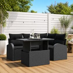 Modular Garden Sofa Set 5 Piece Outdoor Seating Black Poly Rattan Patio