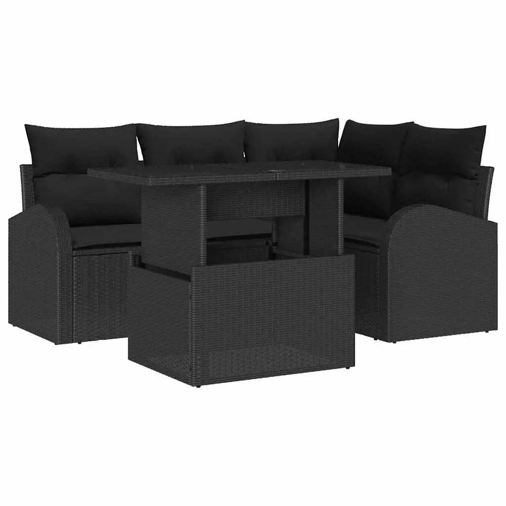 5PieceBlackPolyRattanModularSofaSetOutdoorSeatingGardenPatio