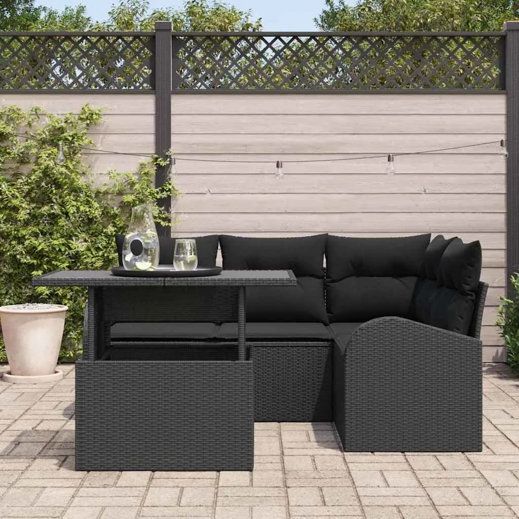 5PieceBlackPolyRattanModularSofaSetOutdoorSeatingGardenPatio