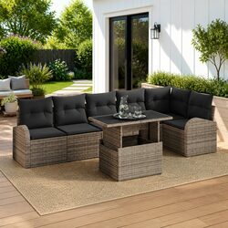 Modular Garden Sofa Set 7 Piece Outdoor Seating Grey Poly Rattan with Cushions