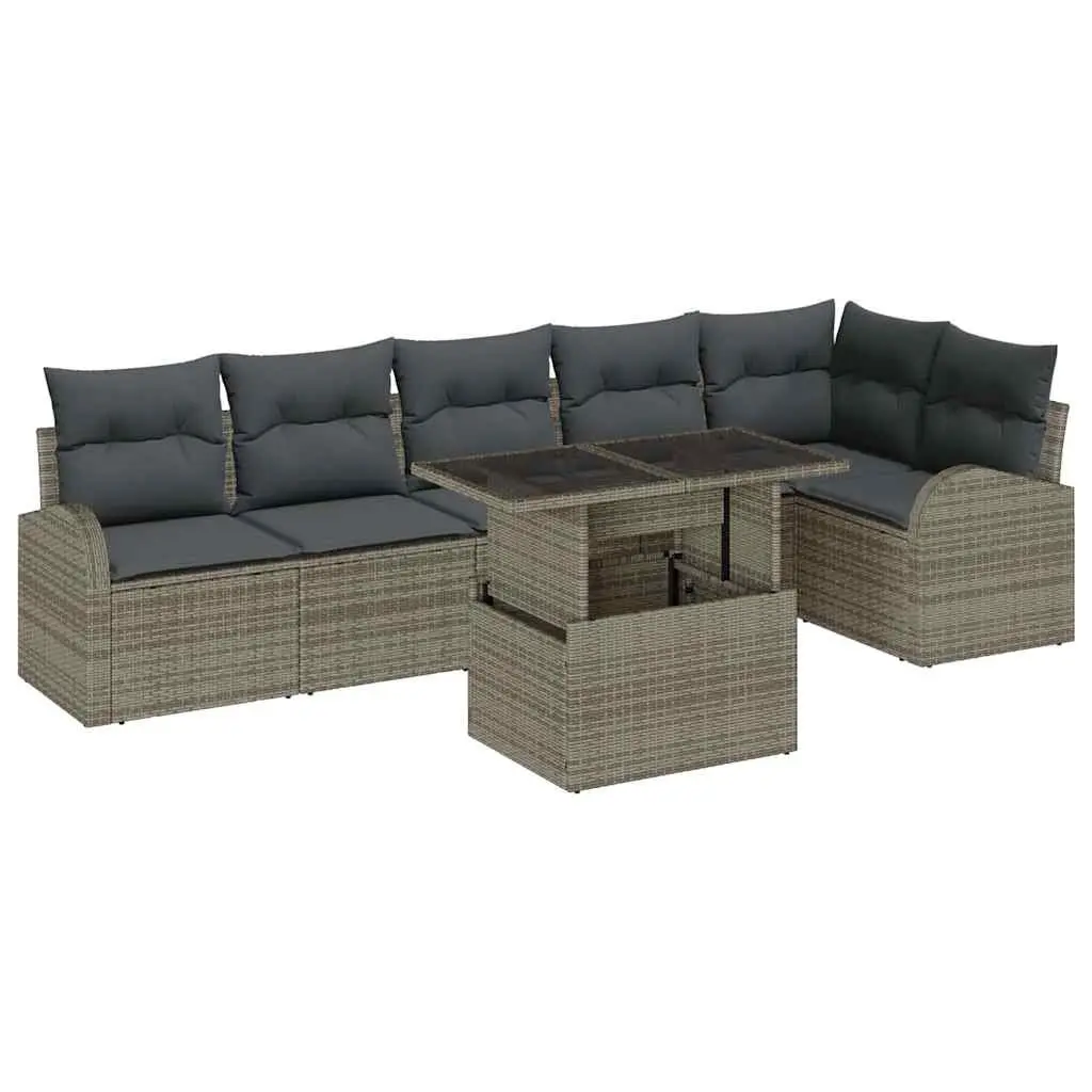 Modular Garden Sofa Set 7 Piece Outdoor Seating Grey Poly Rattan with Cushions