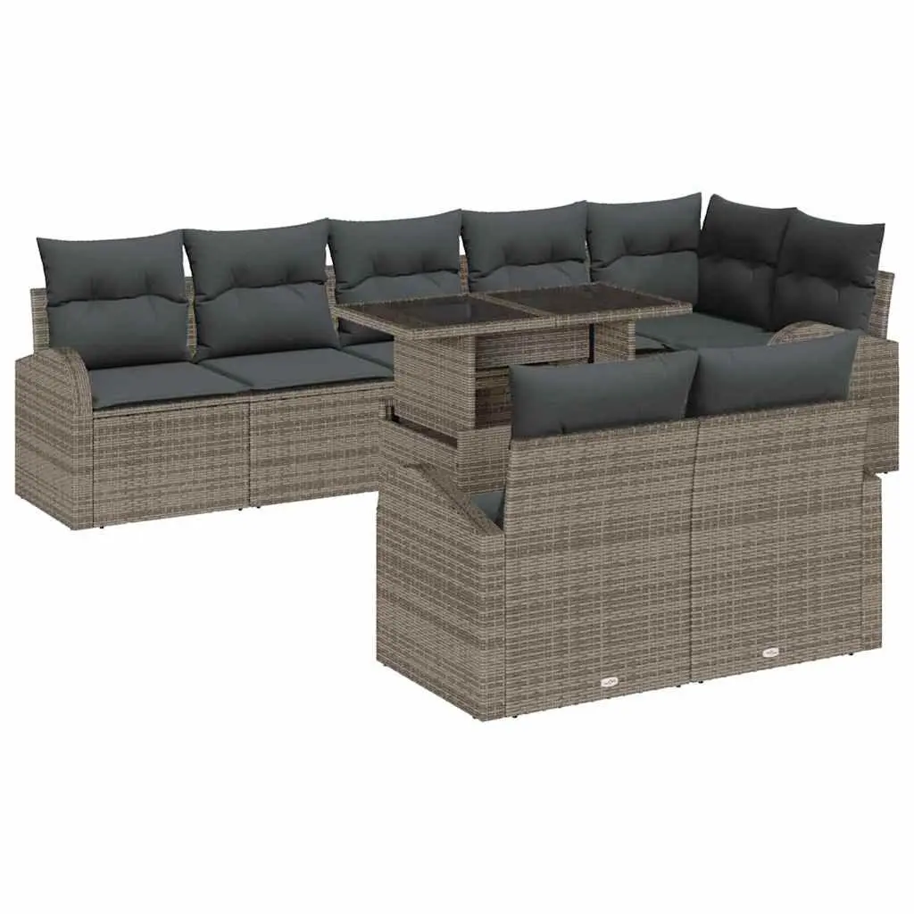 Modular Outdoor Furniture Set Grey Poly Rattan 9 Piece Garden Sofa with Storage Table and Weather Resistant Cushions