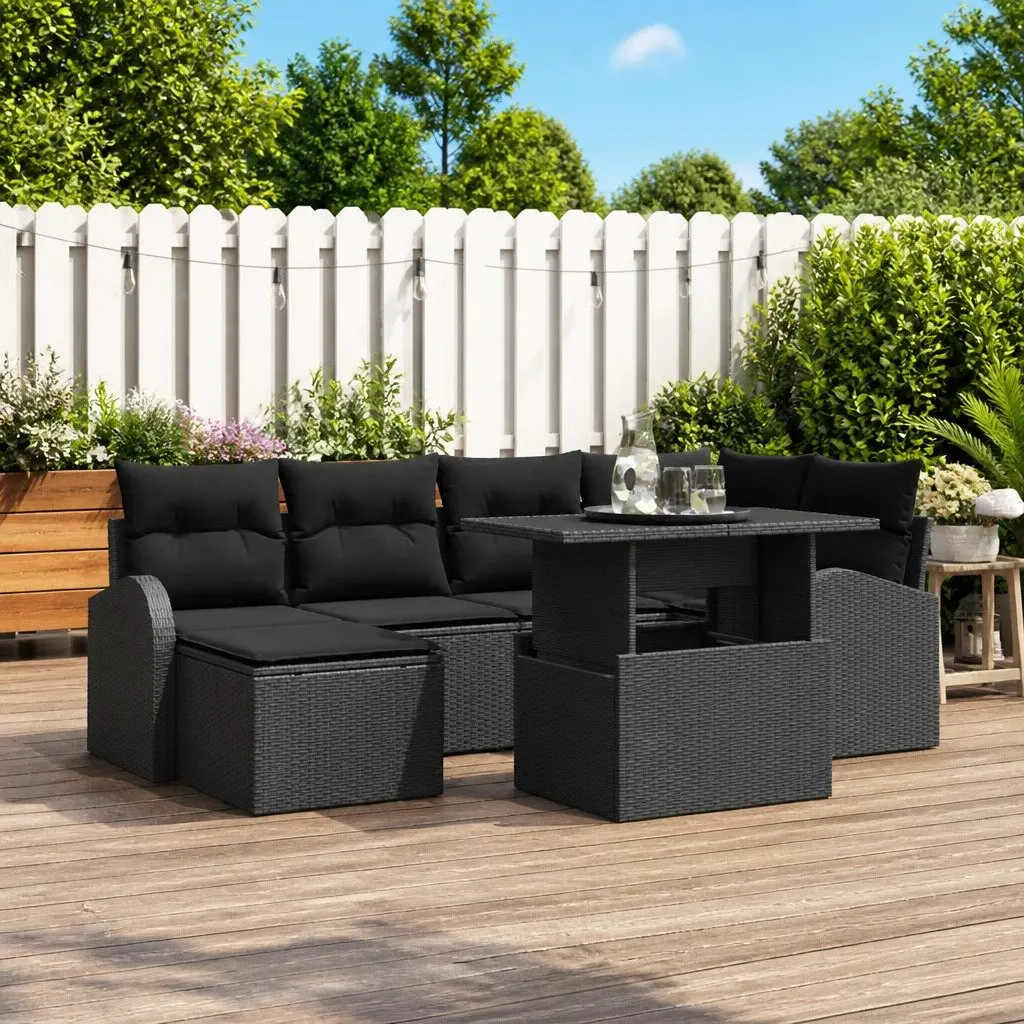 Outdoor Garden Sofa Set Poly Rattan 7 Piece Black Modular Lounge Seating