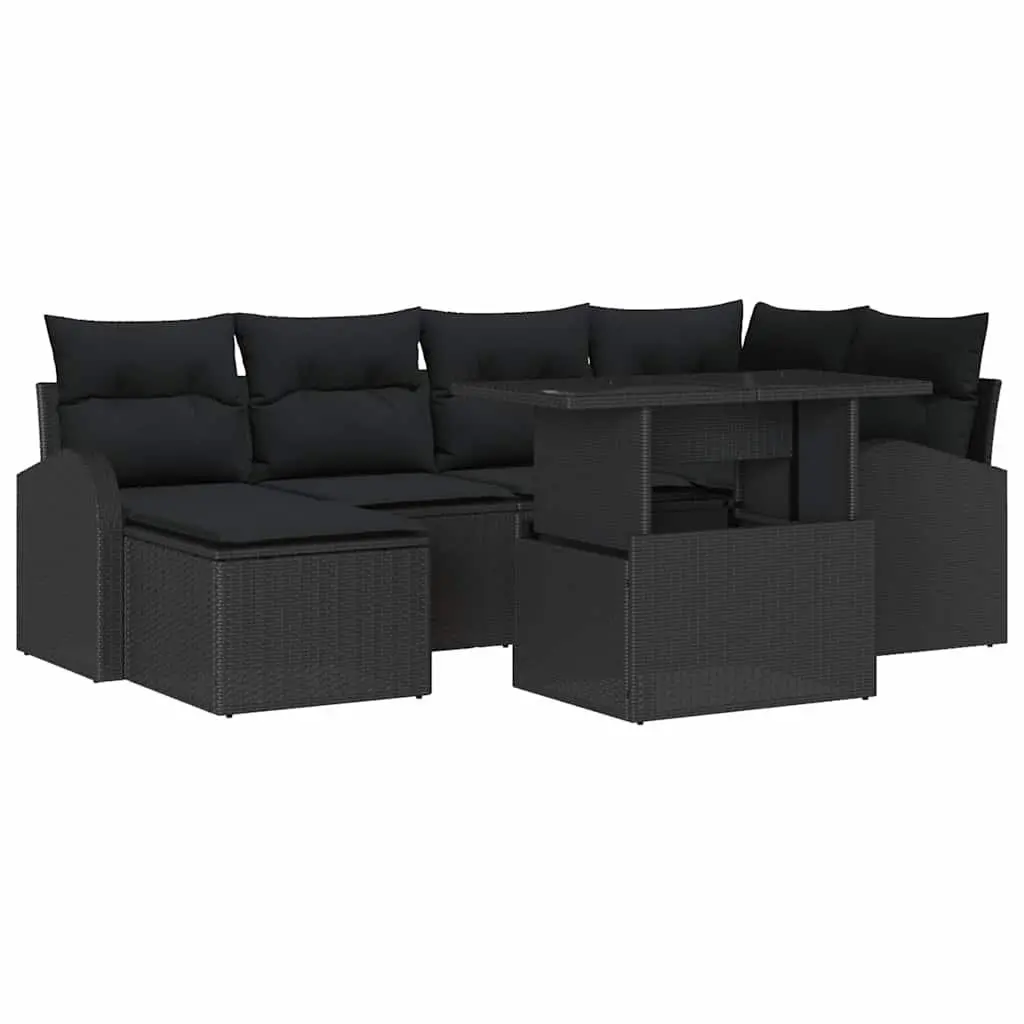 Outdoor Garden Sofa Set Poly Rattan 7 Piece Black Modular Lounge Seating
