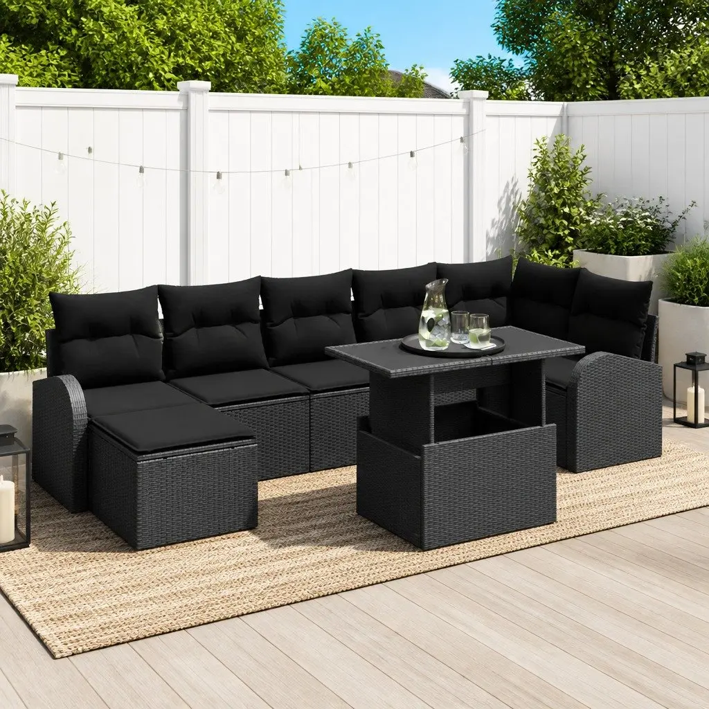 Garden Sofa Set Poly Rattan 8 Piece Modular Outdoor Furniture Black