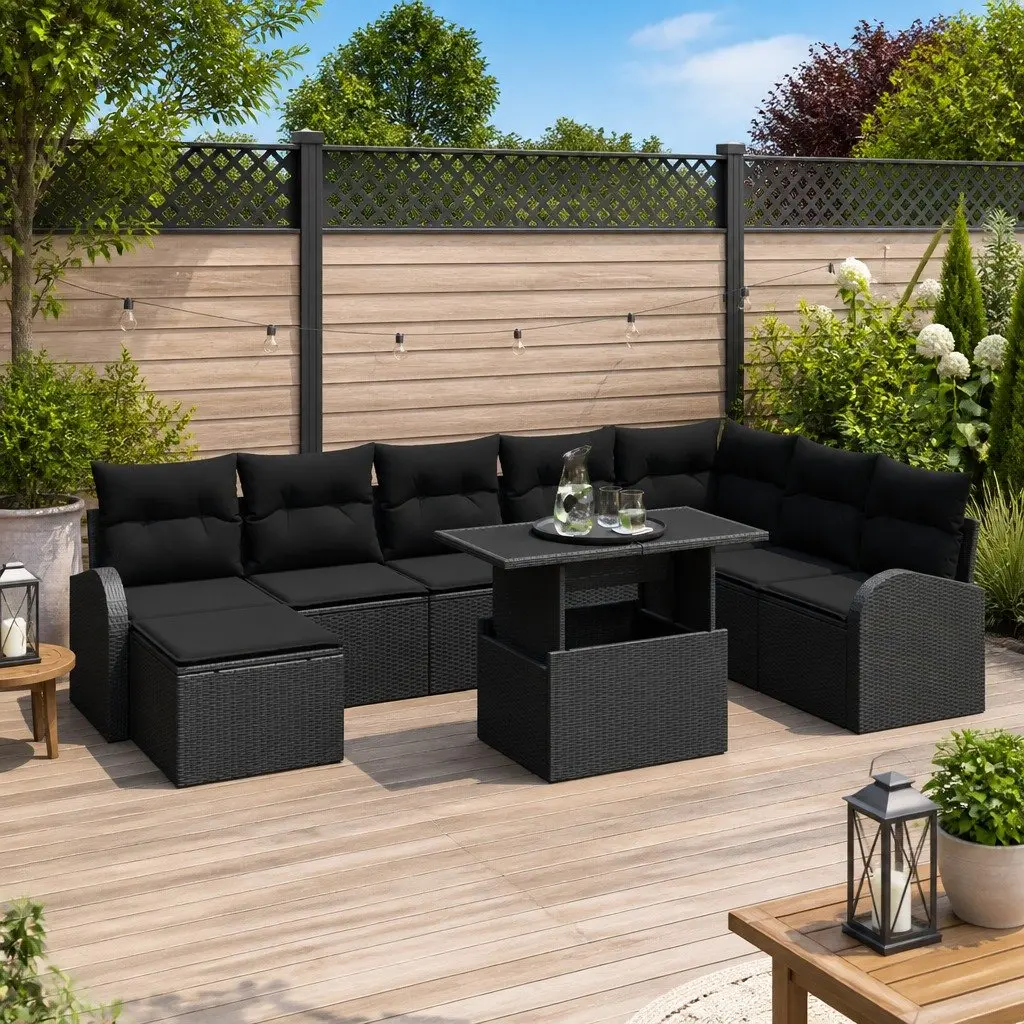 Modular Garden Sofa Set 9 Pcs Black Outdoor Furniture Patio Seating with