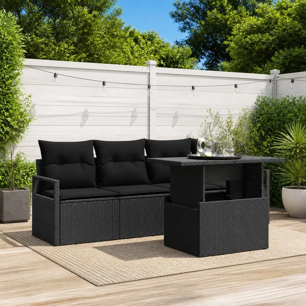 5 Piece Outdoor Modular Sofa Set Black Poly Rattan Patio Furniture