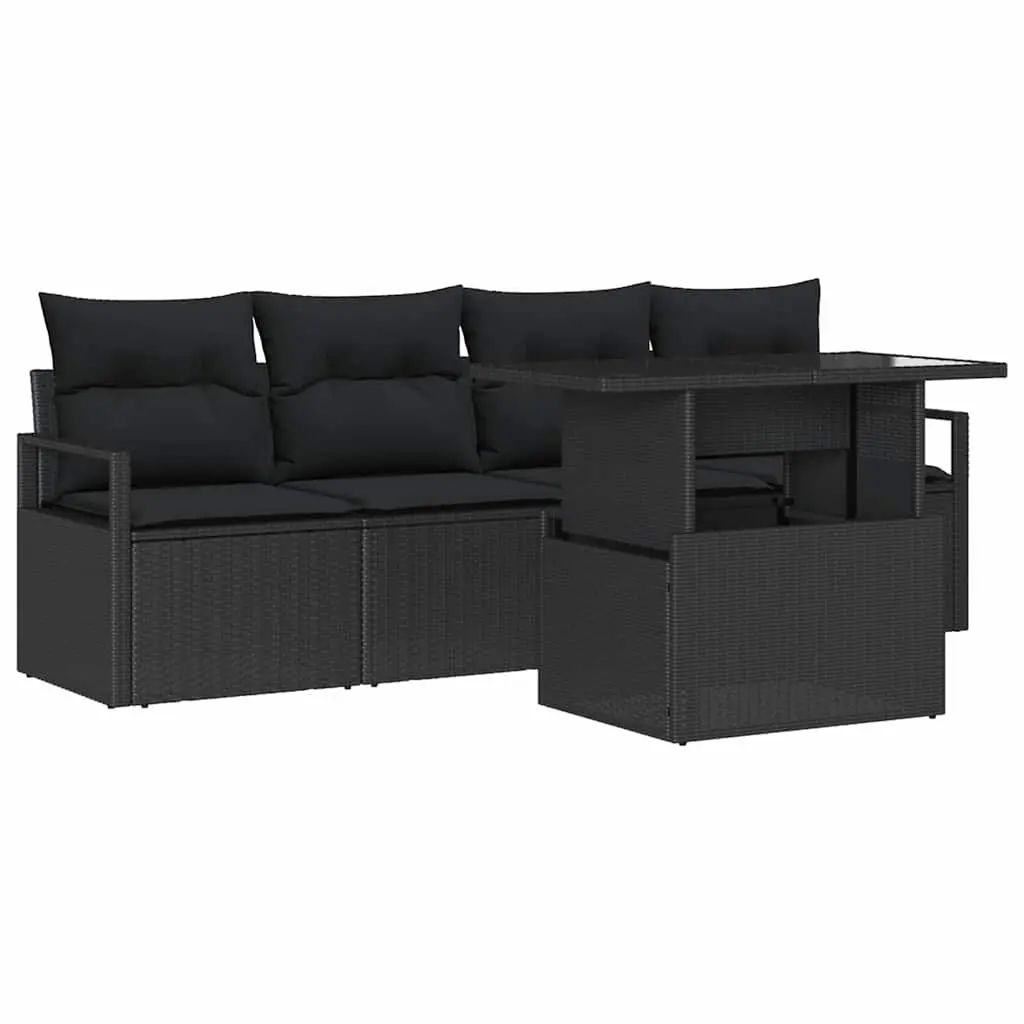 5 Piece Outdoor Modular Sofa Set Black Poly Rattan Patio Furniture