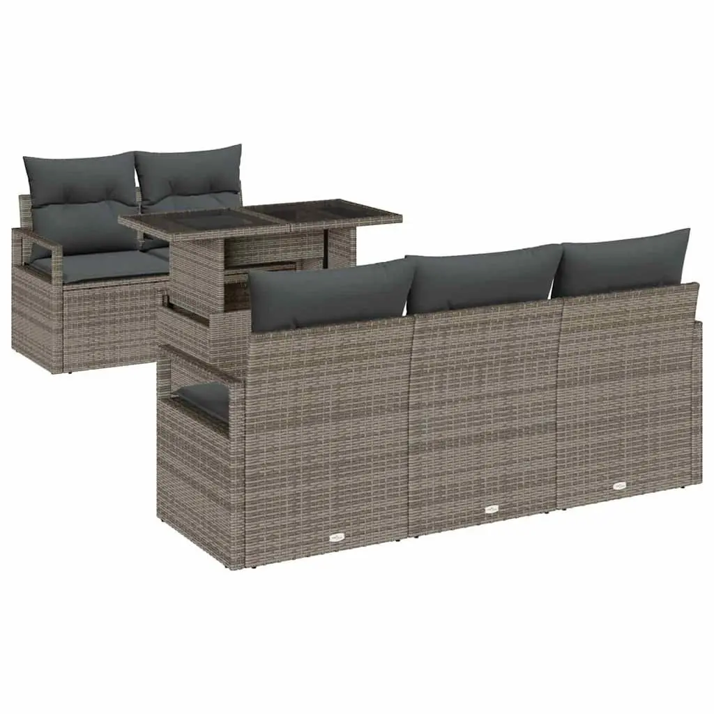 6 Piece Outdoor Furniture Sofa Set Modular Poly Rattan Grey with Storage for Garden and Patio