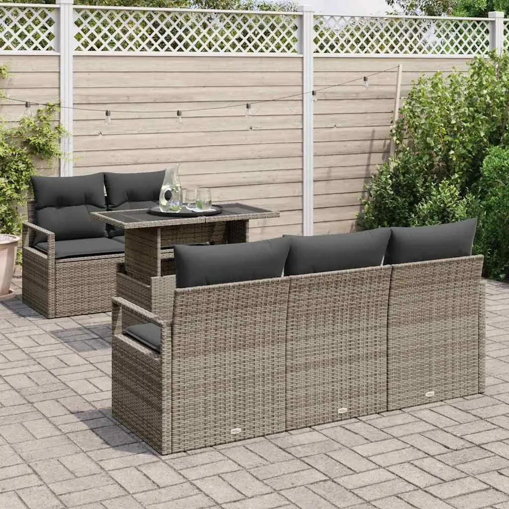 6 Piece Outdoor Furniture Sofa Set Modular Poly Rattan Grey with Storage for Garden and Patio