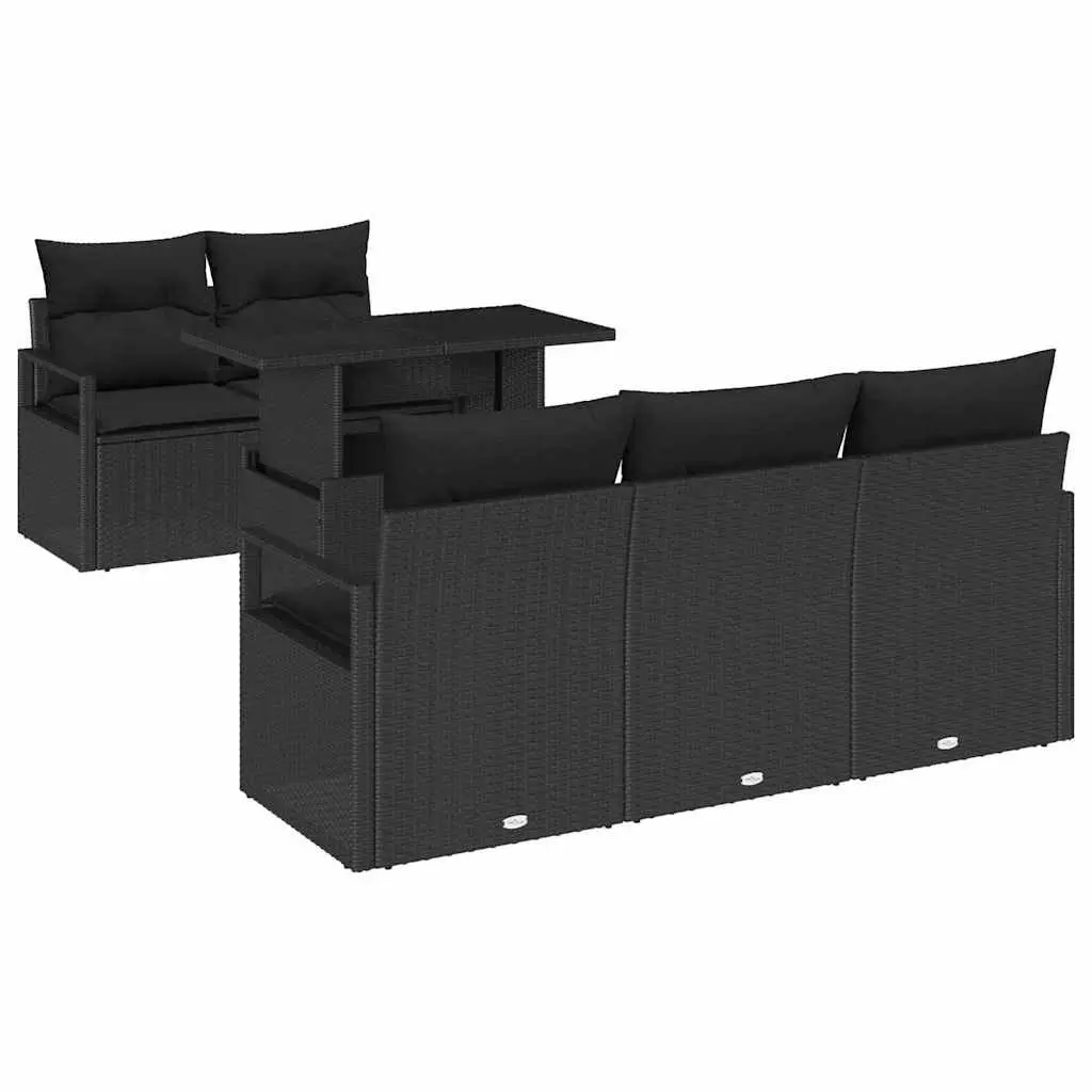Modular Garden Sofa Set 6 pcs Black Poly Rattan Outdoor Furniture with Storage