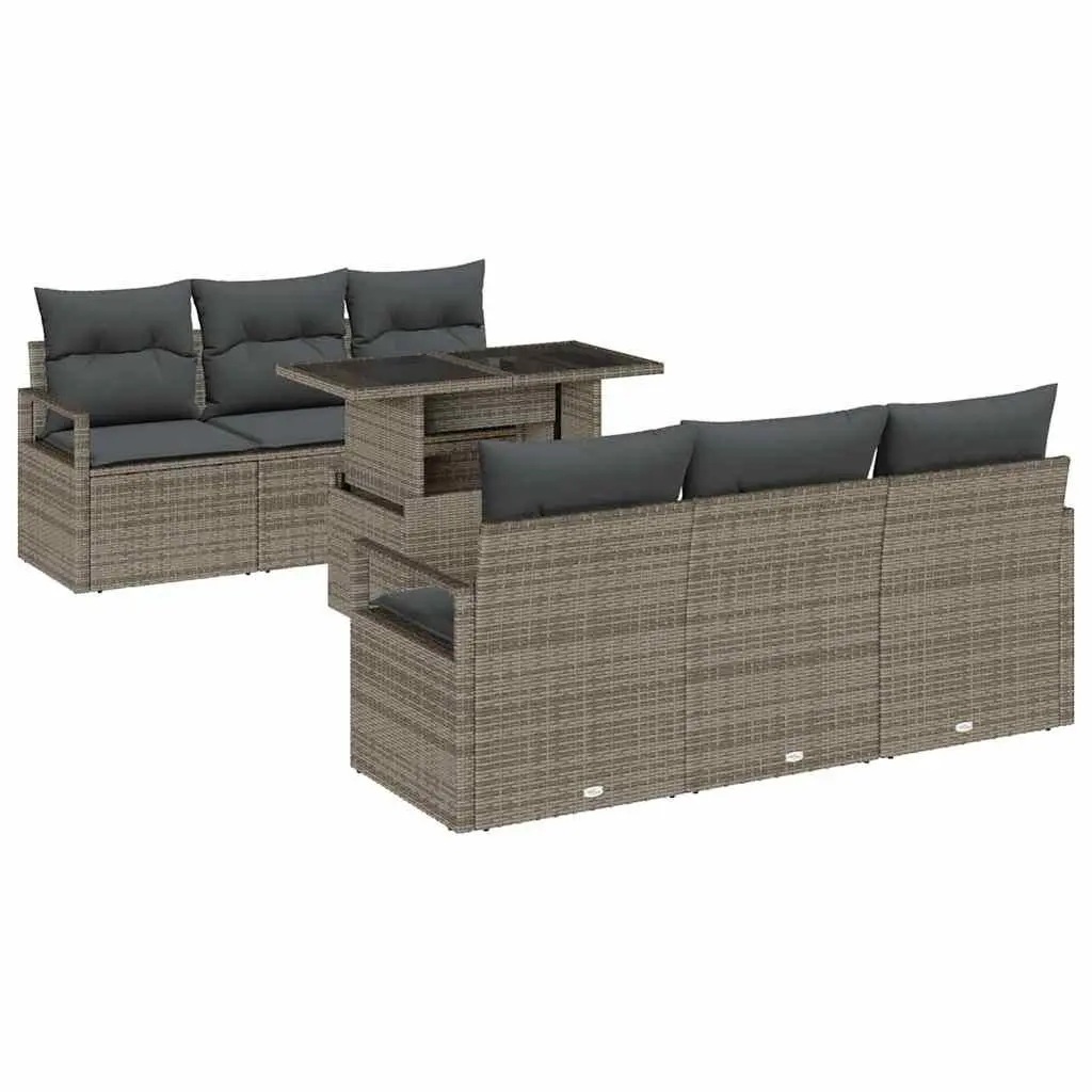 Modular Garden Sofa Set 7 Pieces Grey Poly Rattan Outdoor Furniture with