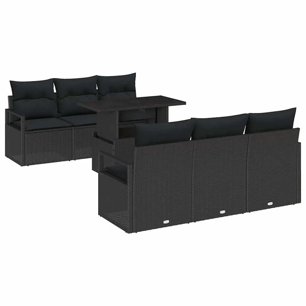 7 Piece Black Outdoor Modular Sofa Set Poly Rattan Garden Furniture