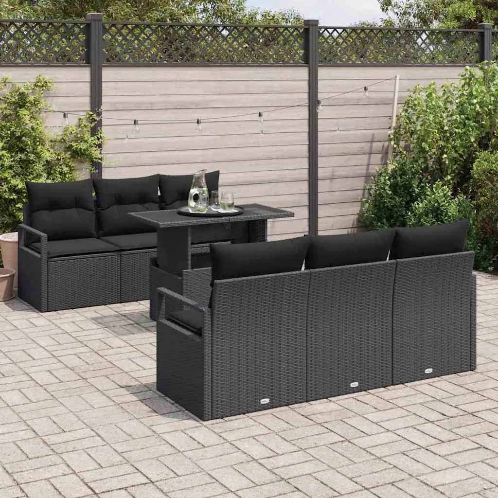 7 Piece Black Outdoor Modular Sofa Set Poly Rattan Garden Furniture