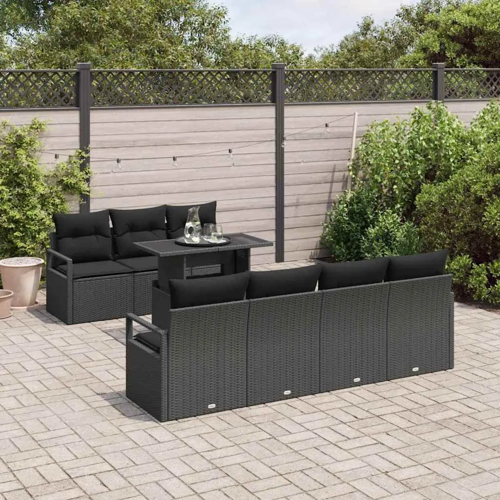 Garden Sofa Set 8 pcs Modular Outdoor Furniture with Cushions Black Poly Rattan