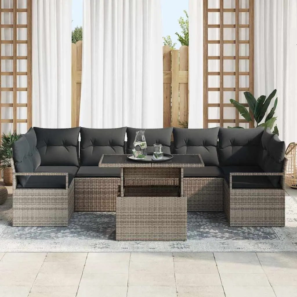 Garden Sofa Set 8 Pieces Grey Poly Rattan Outdoor Furniture Modular Seating