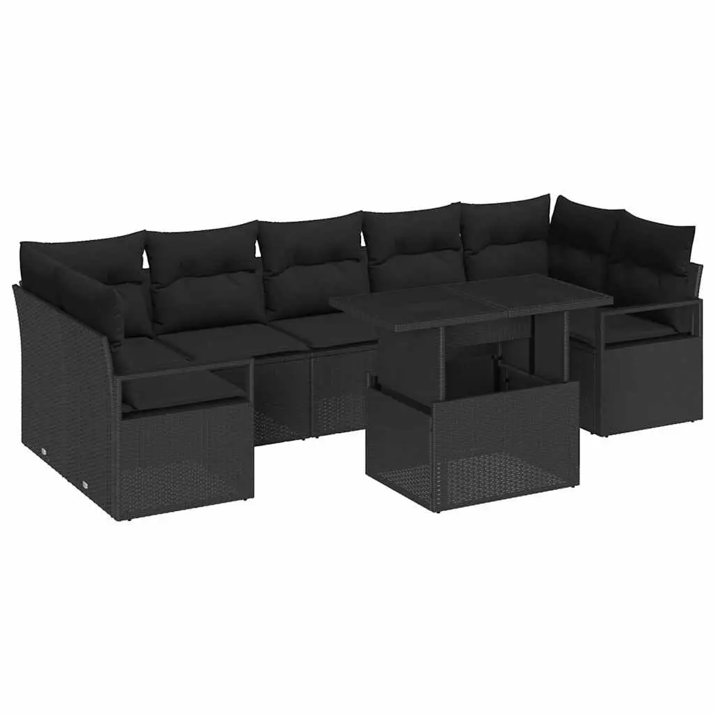 Garden Sofa Set 8 Pieces Outdoor Furniture Black Poly Rattan Modular Seating
