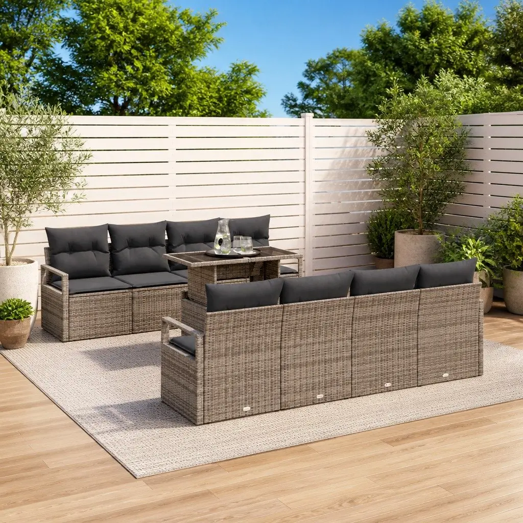 Garden Sofa Set Poly Rattan 9 Pieces Grey Modular Outdoor Furniture