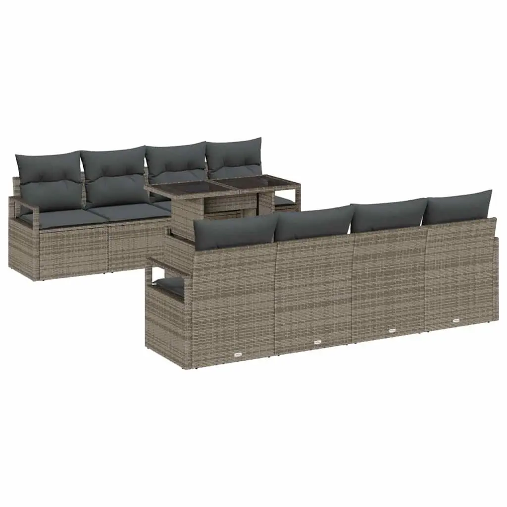 Garden Sofa Set Poly Rattan 9 Pieces Grey Modular Outdoor Furniture