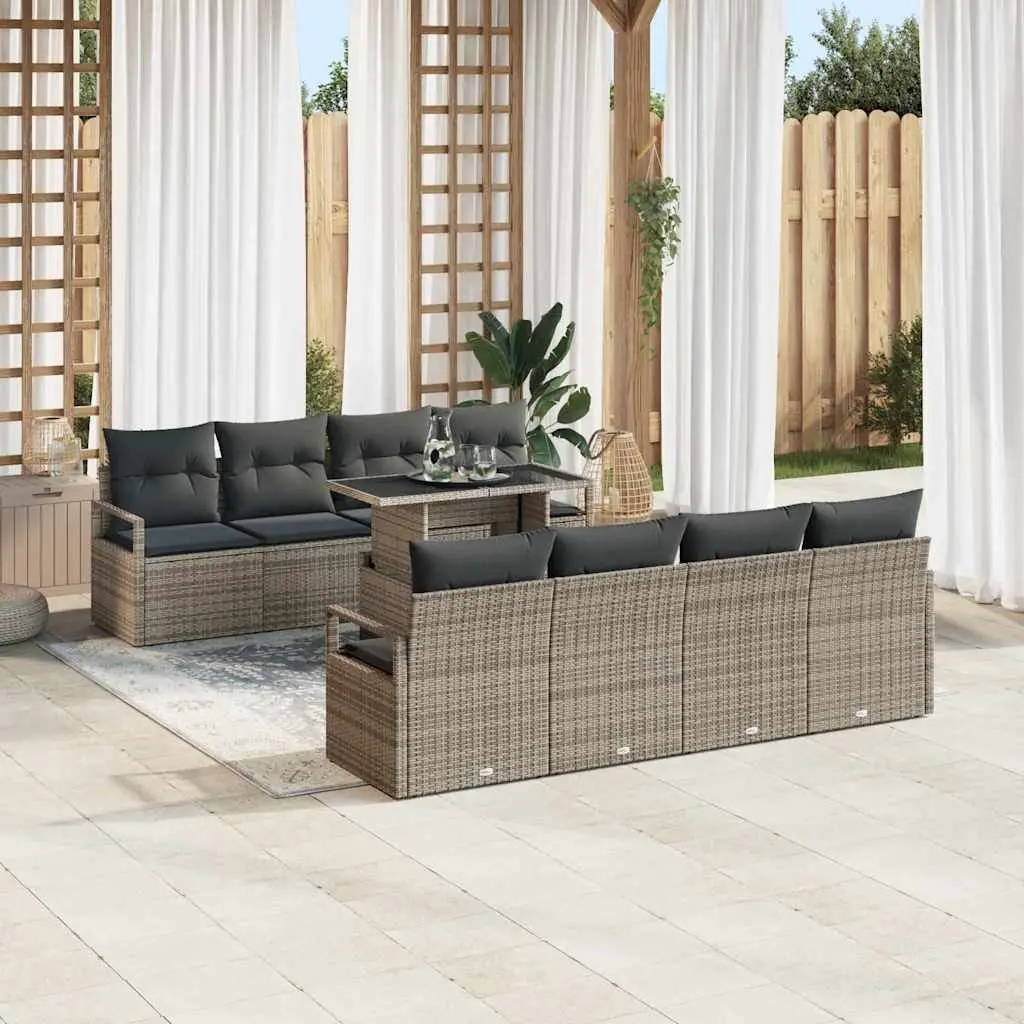 Garden Sofa Set Poly Rattan 9 Pieces Grey Modular Outdoor Furniture