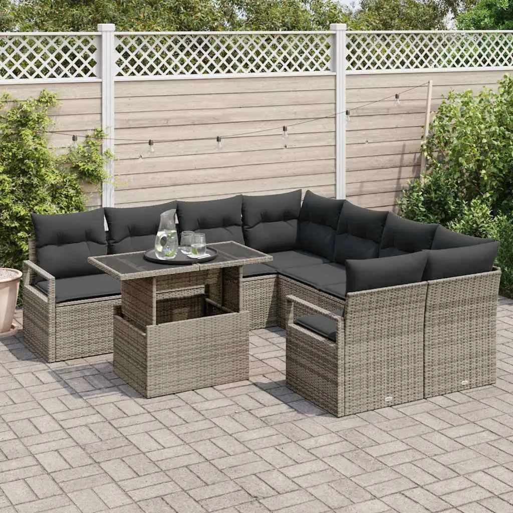 Garden Sofa Set Modular Rattan 9 Pieces Grey