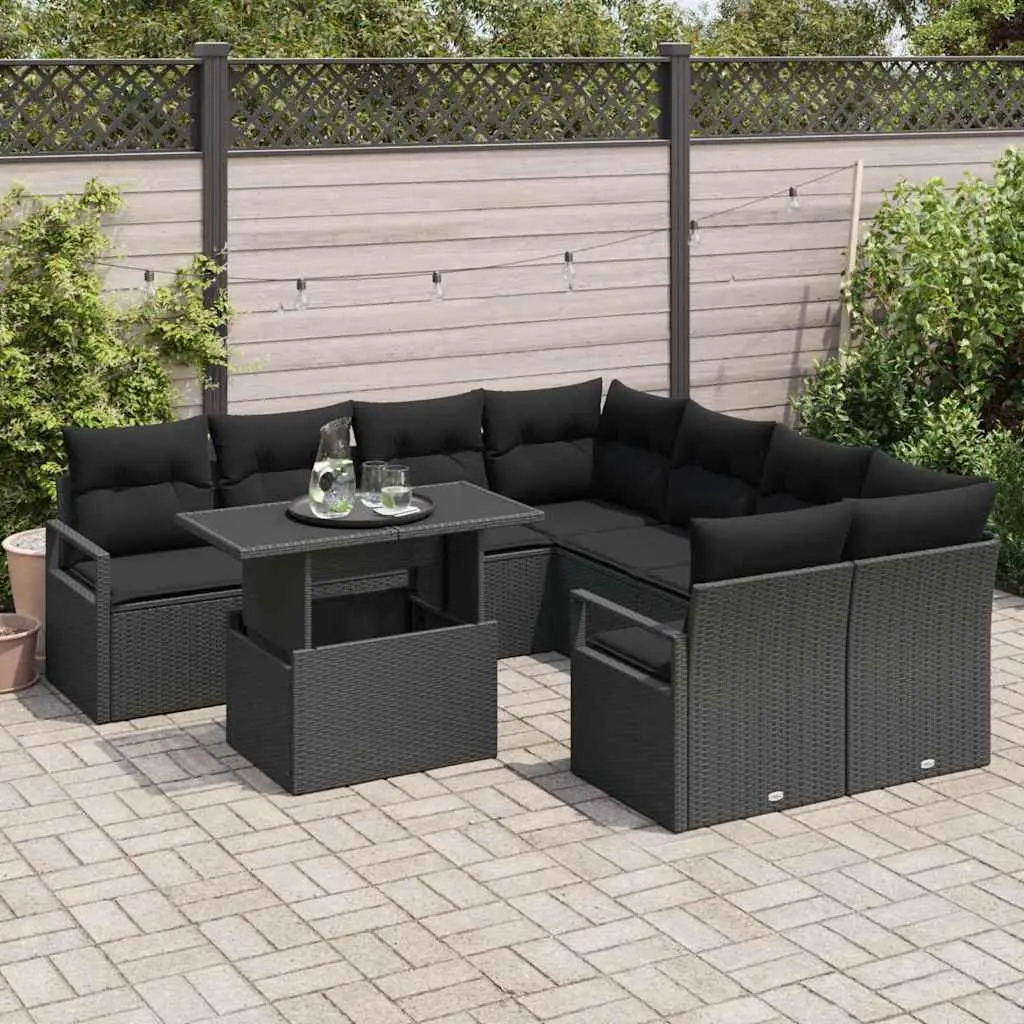 Outdoor Garden Sofa Set 9 Piece Black Poly Rattan Modular Lounge Furniture