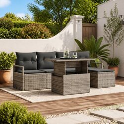 Functional 6 Piece Outdoor Sofa Set with Adjustable Table