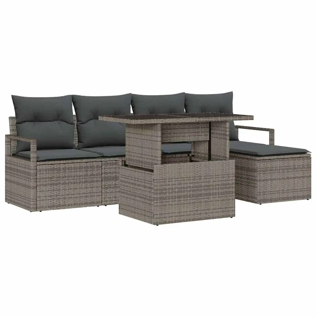 Garden Sofa Set Poly Rattan 6 Piece Modular Outdoor Furniture Grey with Storage