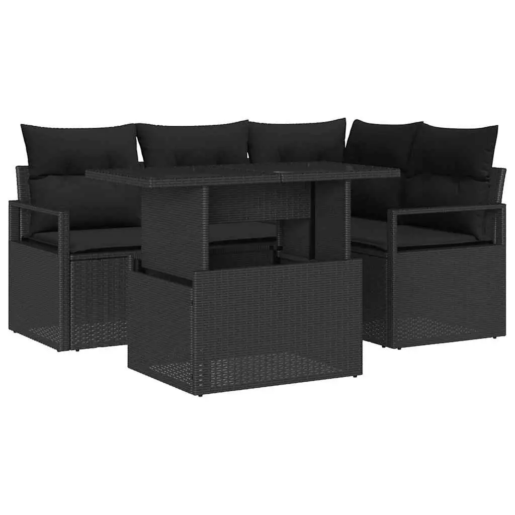Garden Sofa Set 5 Pieces Outdoor Furniture Black Poly Rattan Modular Sectional