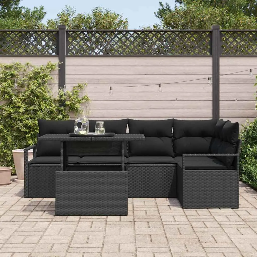 Garden Sofa Set 6 Piece Outdoor Furniture Modular Seating Black Poly Rattan