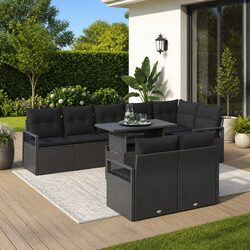 Garden Sofa Set 9 Piece Modular Outdoor Furniture Black Poly Rattan Lounge with