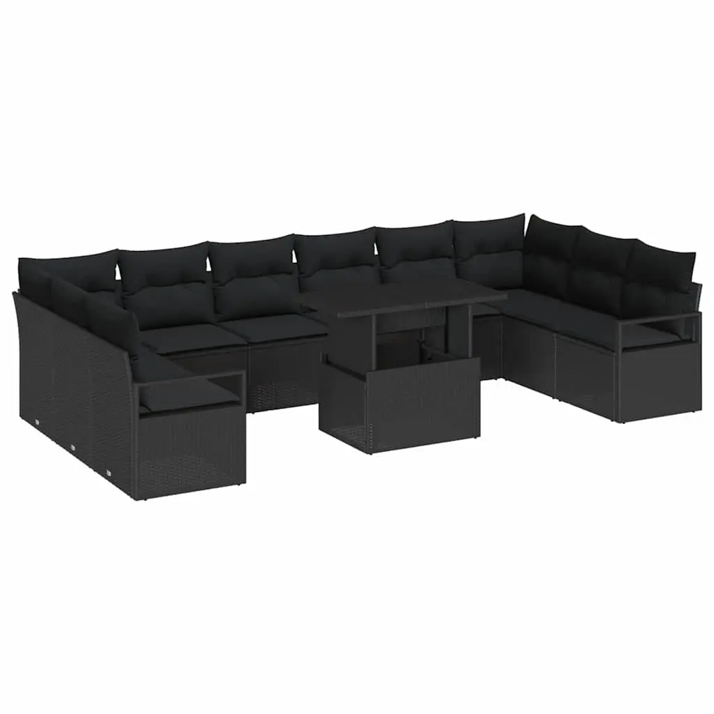 Garden Sofa Set 11 Piece Modular Outdoor Furniture Black Poly Rattan Cushions