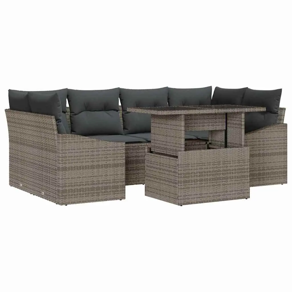 Modular Outdoor Sofa Set Poly Rattan Frame Polyester Upholstery 7 Piece Black