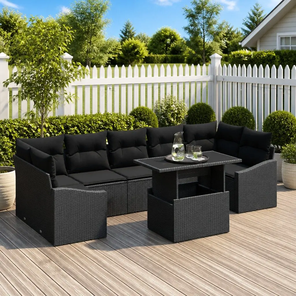 Modular Outdoor Garden Sofa Set Poly Rattan 8 Piece Grey