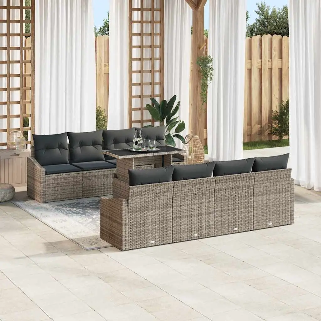 9 Piece Modular Sofa Set Poly Rattan Outdoor Furniture Black Adjustable Table for Patio Garden