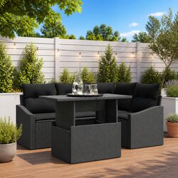 Garden Sofa Set 5 Pieces Black Outdoor Seating Patio Furniture with Glass Table
