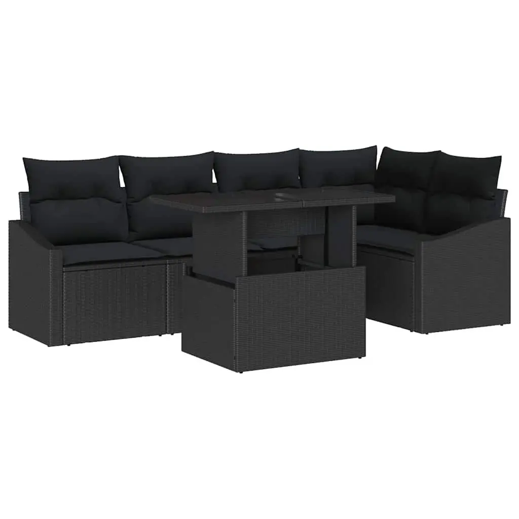 Garden Sofa Set Modular Poly Rattan Steel Frame 6 Piece Black