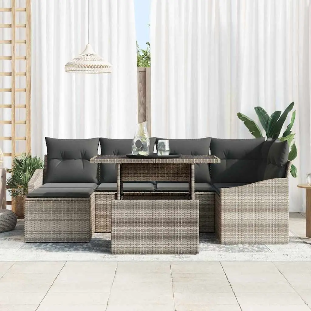 Garden Sofa Set 7 Pieces Grey Outdoor Seating Patio Furniture with Cushions