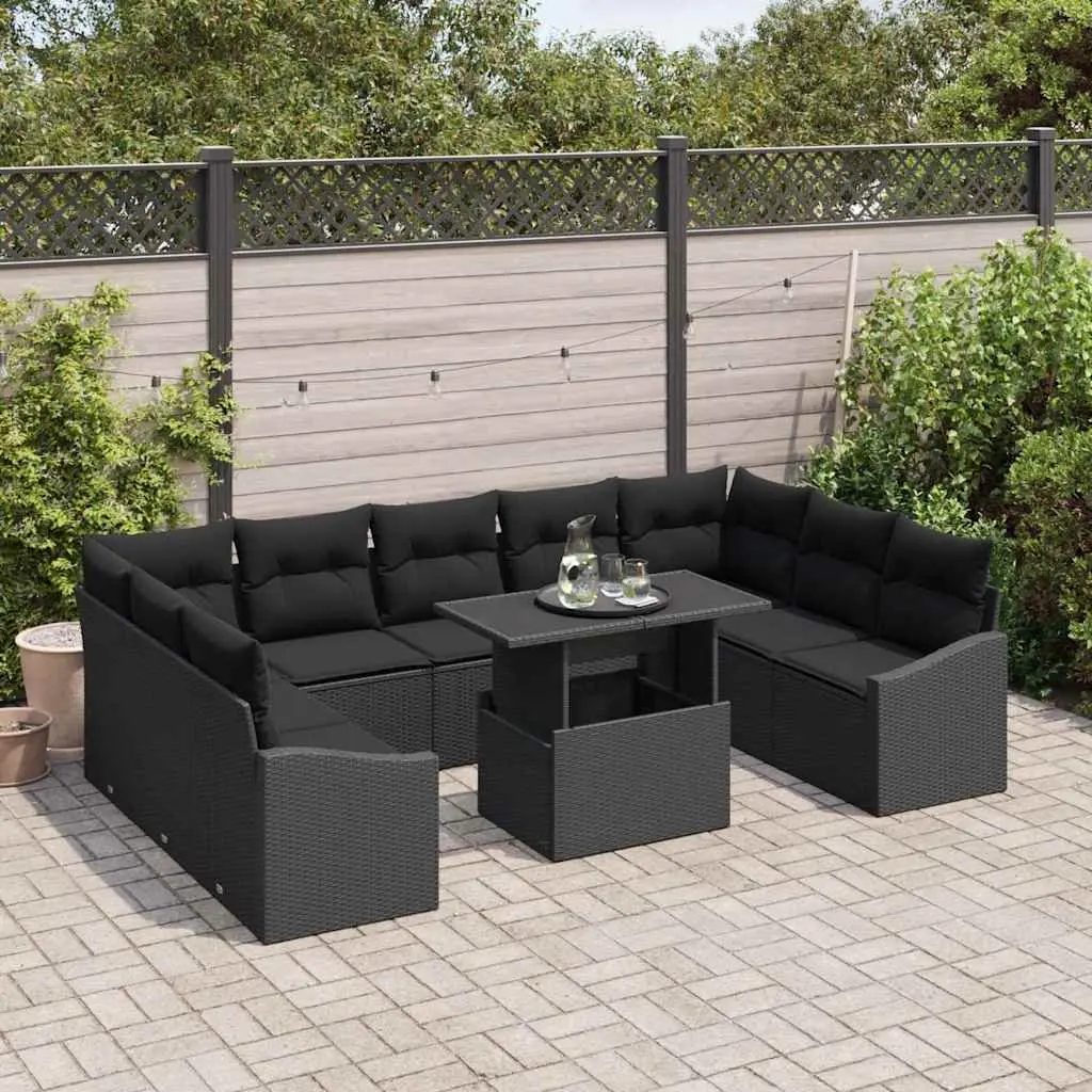 Garden Sofa Set 10 Pieces Black Outdoor Sectional Furniture Patio Seating with
