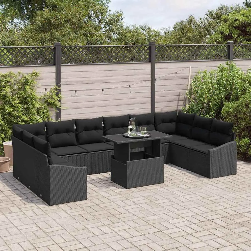 Garden Sofa Set 11 Pieces Black Outdoor Lounge Modular Poly Rattan Furniture