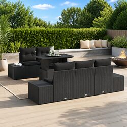 Outdoor Garden Sofa Set 6 Piece Black Poly Rattan Steel Frame Modular Lounge