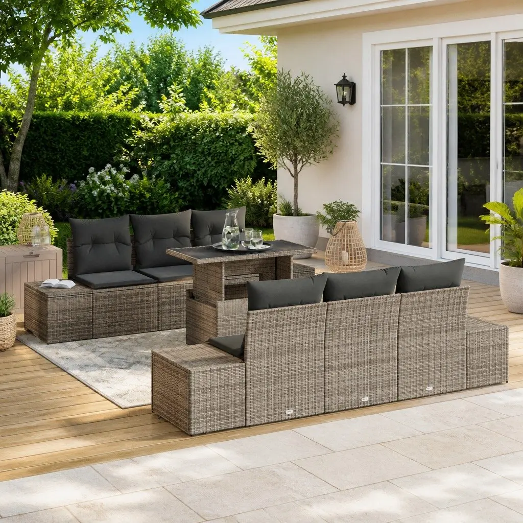 Garden Sofa Set 7 Piece Grey Outdoor Seating Modular Patio Furniture with
