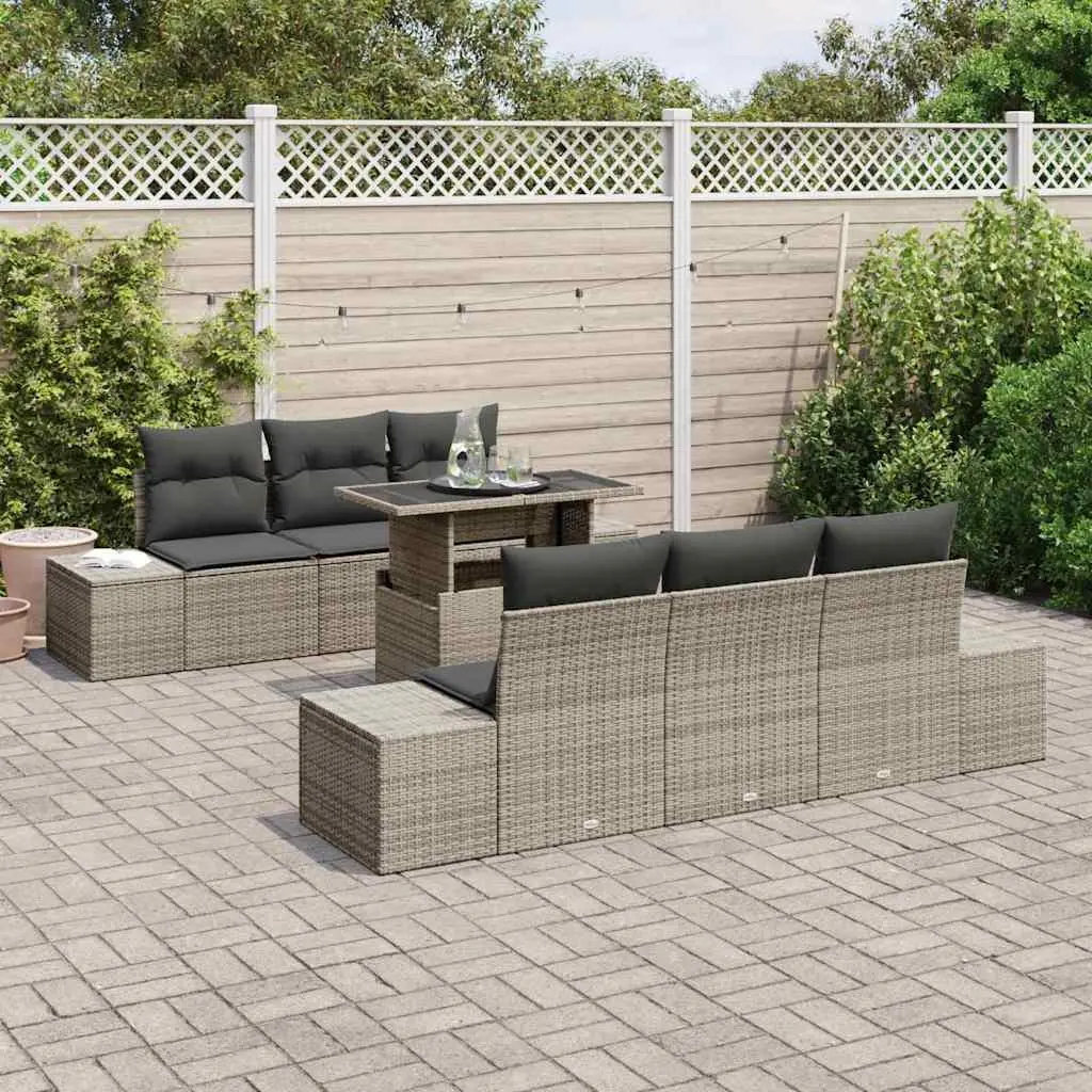 Garden Sofa Set 7 Piece Grey Outdoor Seating Modular Patio Furniture with