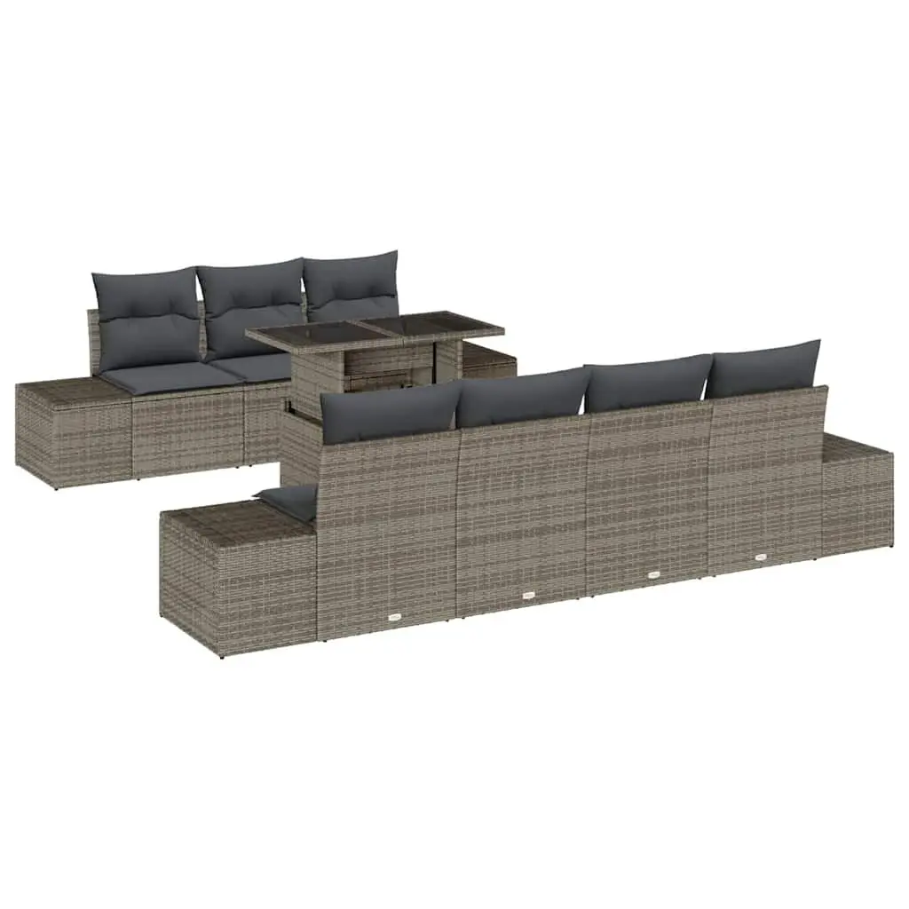 Outdoor Garden Sofa Set 8 Piece Grey Poly Rattan Steel Frame Modular Lounge