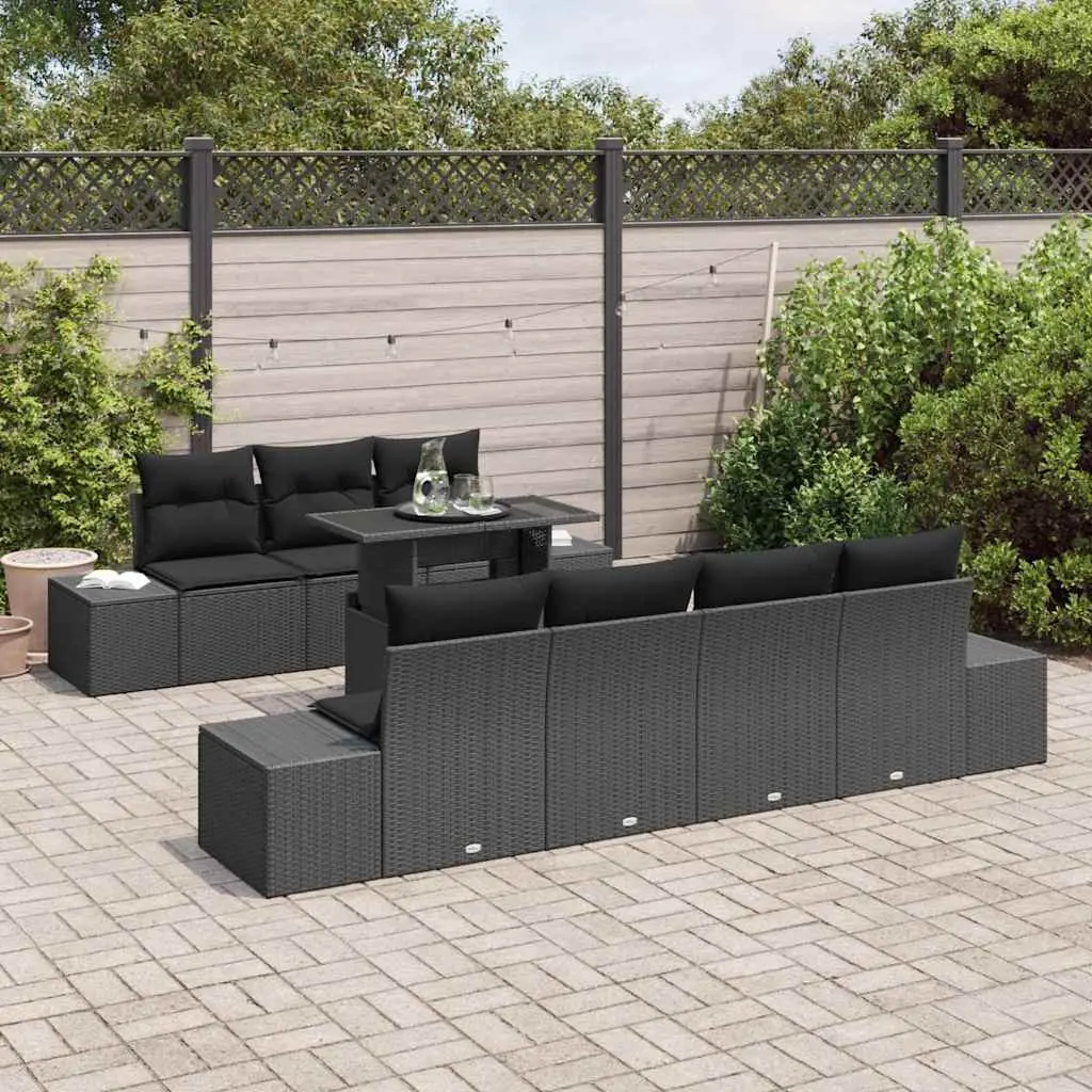Outdoor Garden Sofa Set 8 Piece Black Poly Rattan Steel Frame Modular Seating