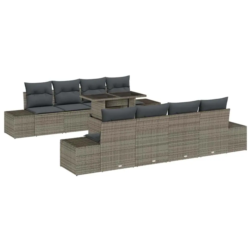 Modular Outdoor Sofa Set 9 Piece Grey Poly Rattan Steel Frame Lounge Furniture