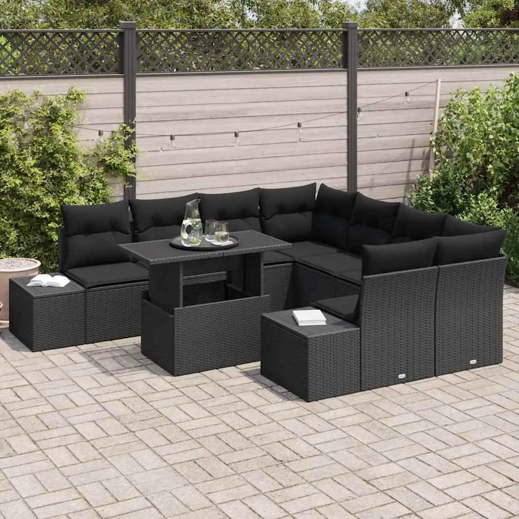 Outdoor Sofa Set Modular Poly Rattan 9 Piece Black Sectional