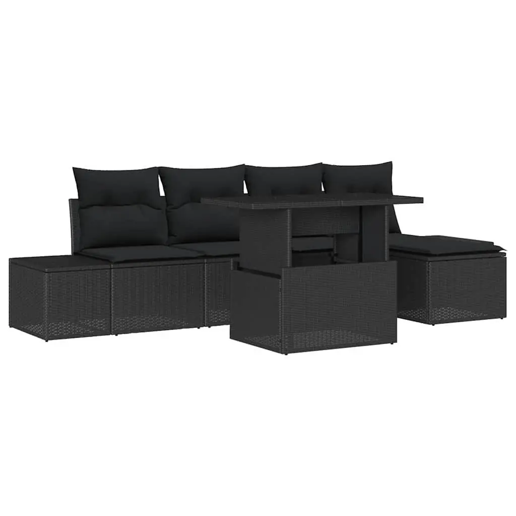 Garden Sofa Set 6 Piece Outdoor Furniture Poly Rattan Black Patio Seating