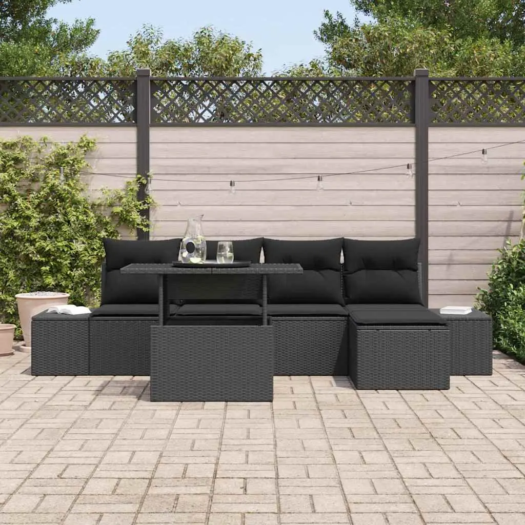 Garden Sofa Set 6 Piece Outdoor Furniture Poly Rattan Black Patio Seating